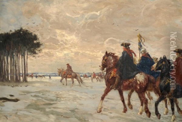 Kavaleristen Auf Dem Ruckzug Oil Painting - Karl Ludwig Hassmann