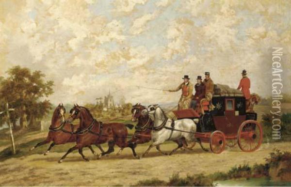 The Mail Coach; And The Hull Coach Oil Painting - Dean Wolstenholme, Snr.