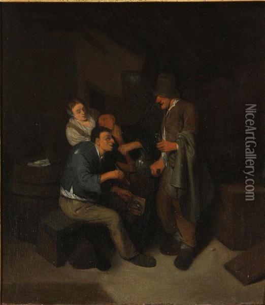 Interior Tavern Scene With Peasants Making Merry Oil Painting - Cornelis (Pietersz.) Bega