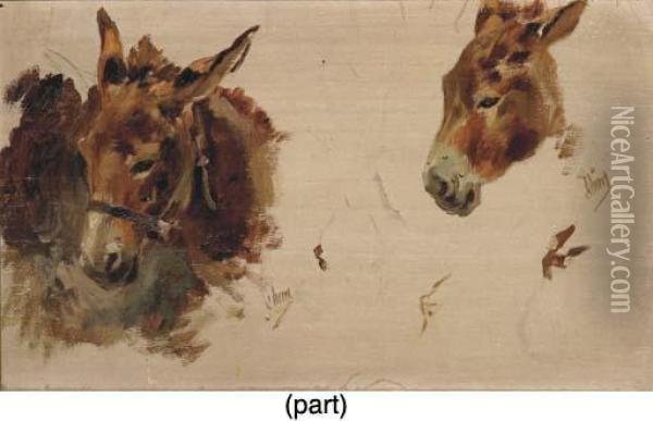 Studies Of A Donkey Oil Painting - Jules Cheret