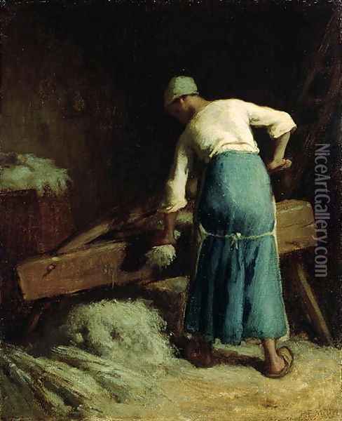 Breaking Flax, c.1850-51 Oil Painting - Jean-Francois Millet