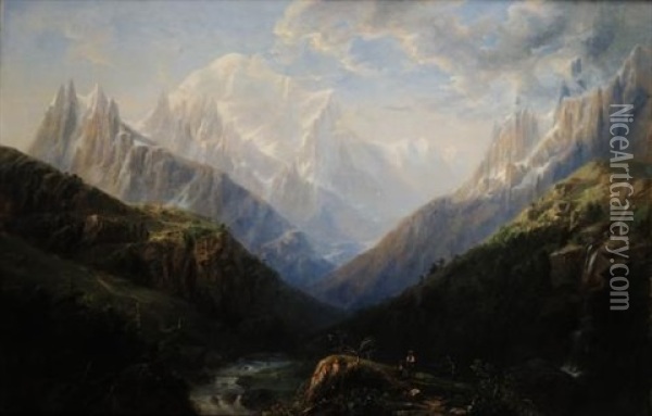 The Artist At Work In The Mountainscape Oil Painting - Regis Francois Gignoux
