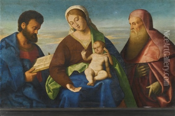 A Sacra Conversazione: The Madonna And Child With Saints Mark And Jerome Oil Painting - Vincenzo Catena