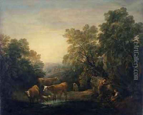 Rocky landscape with Hagar and Ishmael 2 Oil Painting - Thomas Gainsborough