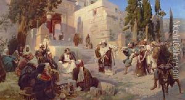 Christ And The Adulteress. Oil Painting - Vasily Polenov