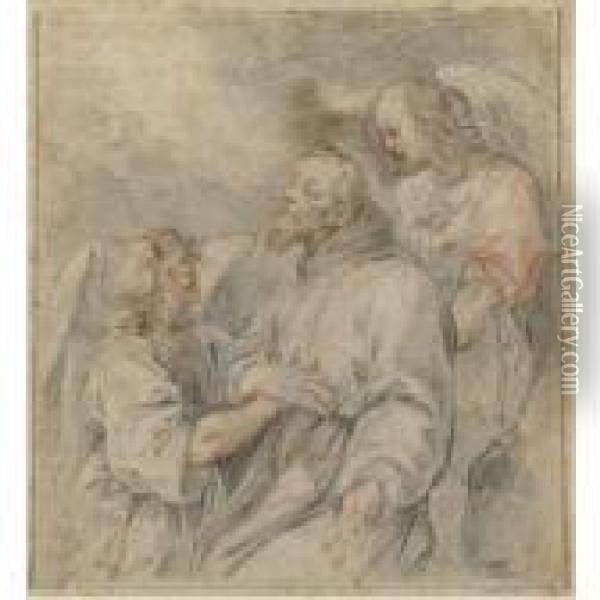 San Francesco Riceve Le Stigmate Sorretto Da Due Angeli Oil Painting - Giuseppe Cesari