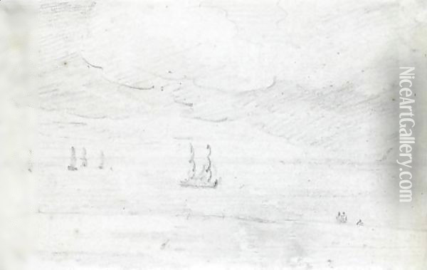 Coastal Scene With Boats Oil Painting - John Constable