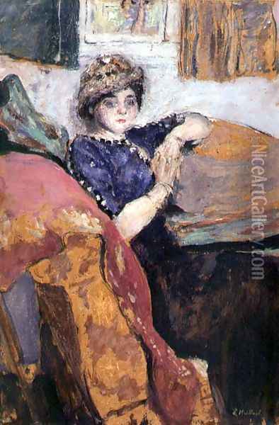 Mlle. Nathanson in the Artist's Studio, c.1912 Oil Painting - Jean-Edouard Vuillard