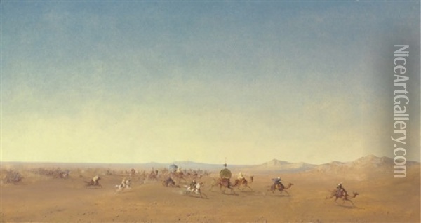 The Attack On The Caravan Oil Painting - Henrik August Ankarcrona