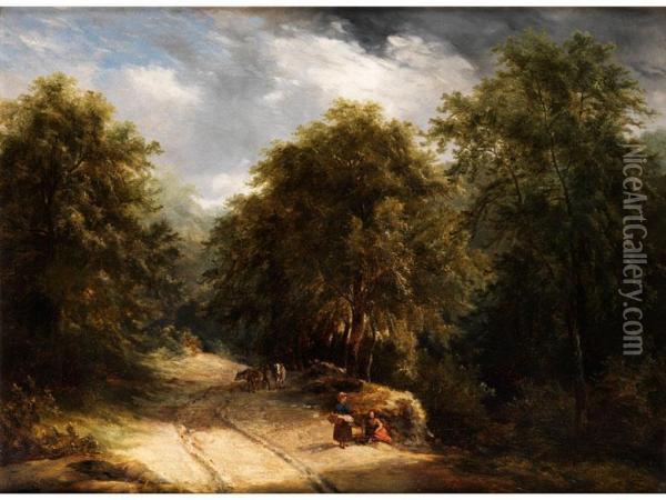 Waldweg Zwischen Laubbaumen Oil Painting - Adam Barland