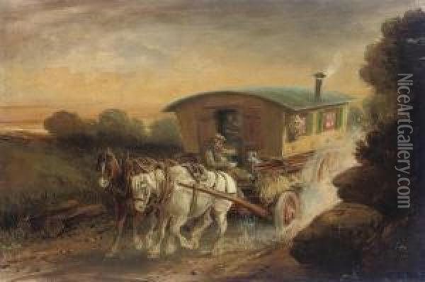 A Horse-drawn Gypsy Caravan On A Track Oil Painting - Charles Cooper Henderson