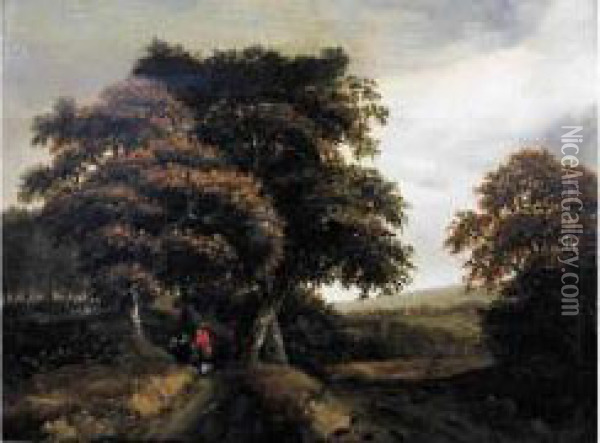 Paysage De Foret Aux Promeneurs Oil Painting - Jan Vermeer Van Delft