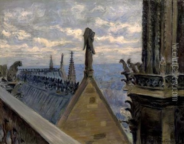 Vue De Paris Des Toits De Notre Dame Oil Painting - Etienne (Adolphe E. Auguste) Moreau-Nelaton