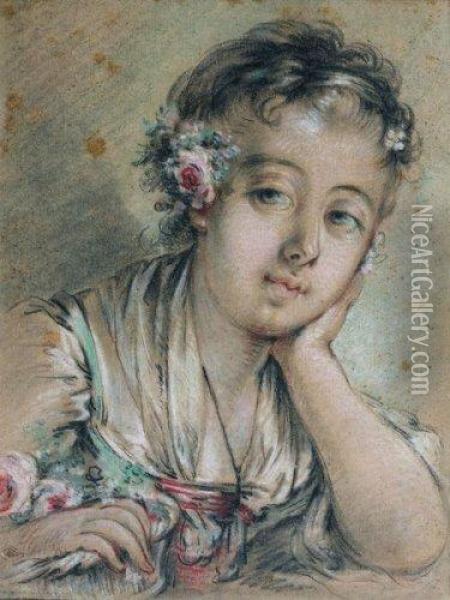 Portrait De Jeune Femme Oil Painting - Francois Boucher