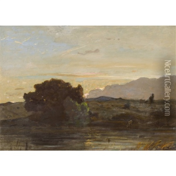 Abendliche Uferlandschaft Oil Painting - Etienne Duval