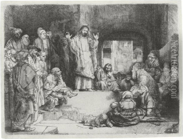 Christ Preaching ('la Petite Tombe') (b., Holl. 67; H. 256; Bb. 52-2) Oil Painting - Rembrandt Van Rijn
