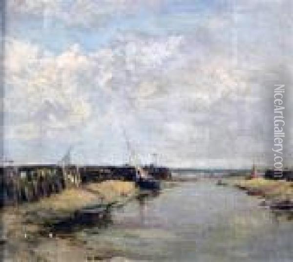 Estuary At Low Tide Oil Painting - Eugene Boudin