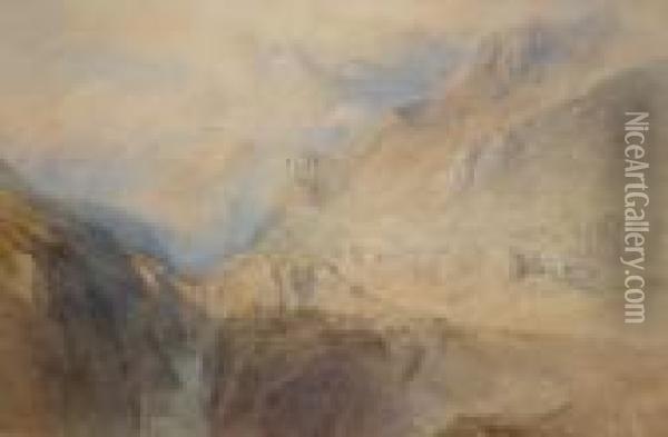 A Mountain Landscape Oil Painting - George Arthur Fripp
