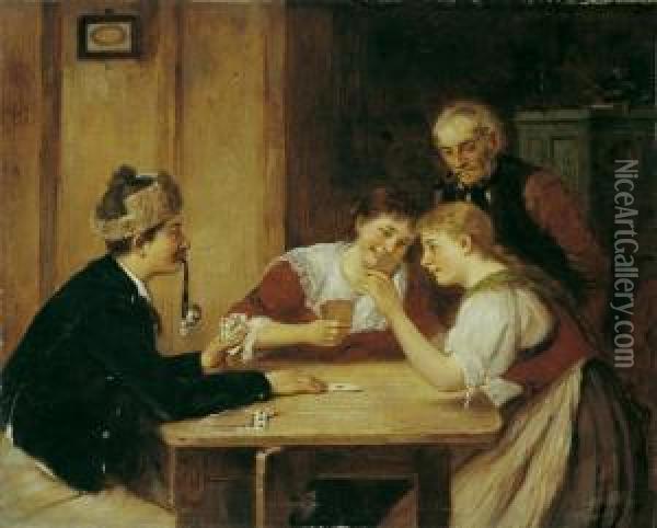 Beim Kartenspiel Oil Painting - Hugo Oehmichen