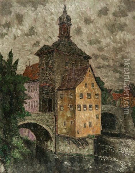 Blick Auf Das Alte Rathaus In Bamberg Oil Painting - August Von Brandis