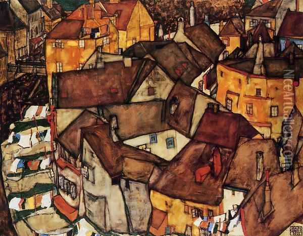 Krumau Town Crescent I Oil Painting - Egon Schiele