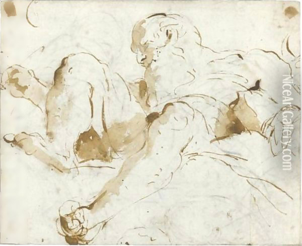 A Bearded Old Man Seated In The Clouds, Seen From Below Oil Painting - Giovanni Battista Tiepolo