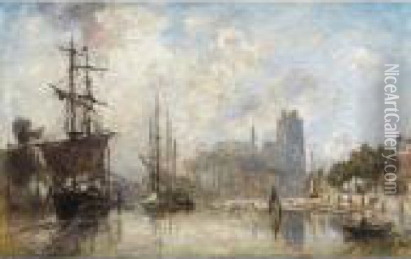 Le Port De Dordrecht, Temps Brumeux Oil Painting - Johan Barthold Jongkind