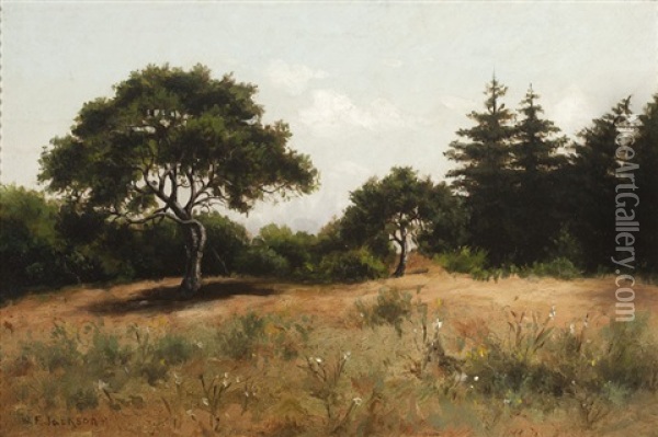Trees And White Flowers In A Summer Landscape Oil Painting - William Franklin Jackson