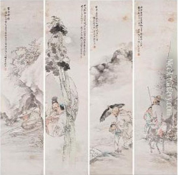 Figures In Four Seasons Oil Painting - Shen Xinhai