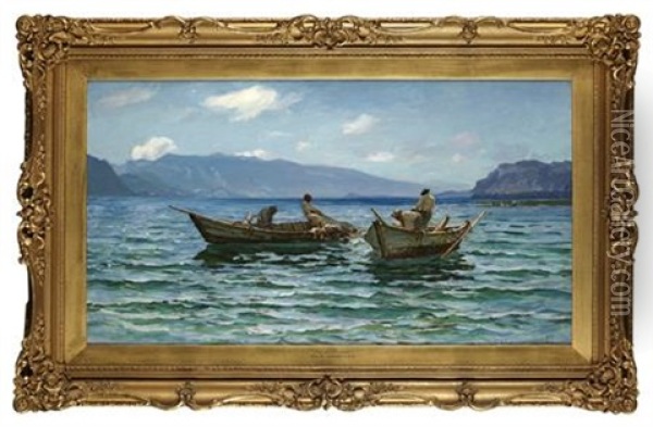 Fisherman, Lac De Bourget Oil Painting - Colin Hunter