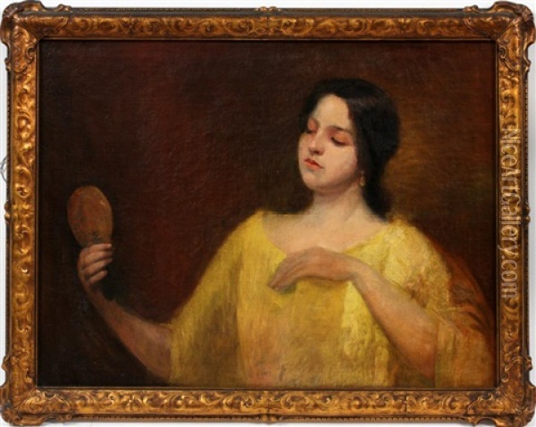 Girl With Mirror Oil Painting - Hamilton Hamilton