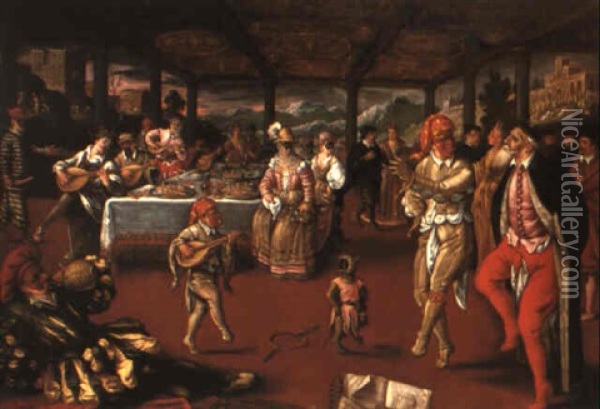 A Masked Feast Oil Painting - Dirck De Vries