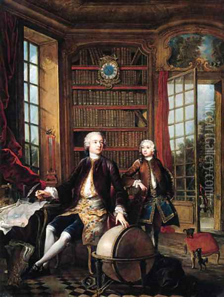 Portrait of the artist's son with his teacher Oil Painting - Jacques de Lajoue