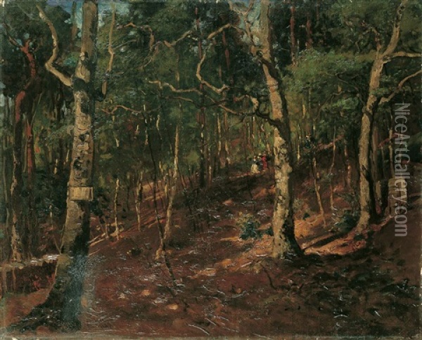 Waldlandschaft Mit Spaziergangern Oil Painting - Julius Jacob the Younger