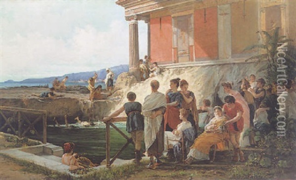 Pompeiian Games Oil Painting - Francesco Sagliano