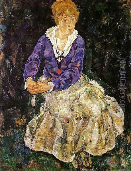 Portrait Of The Artists Wife Seated Oil Painting - Egon Schiele