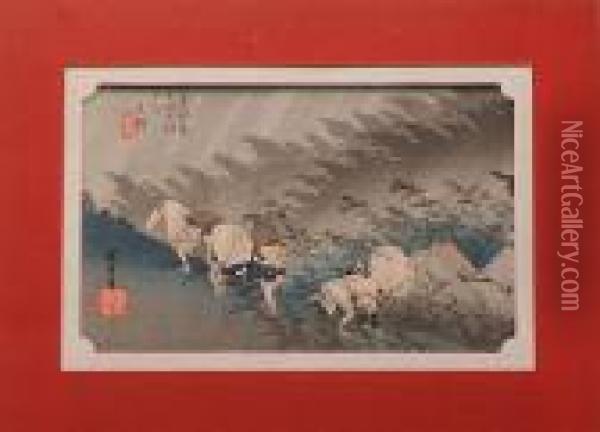 Shono One Of The Tokaido Oil Painting - Utagawa or Ando Hiroshige