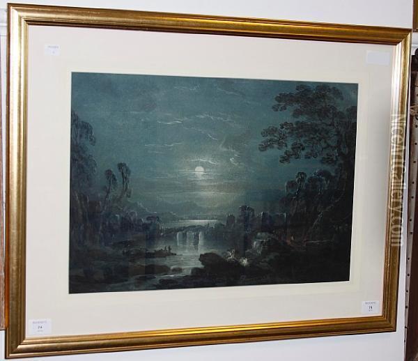 Moonlit River Scene Oil Painting - Thomas Gray Hart