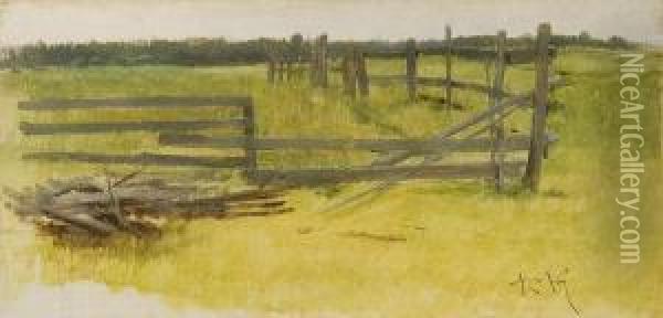 Landscape With Fences Oil Painting - Roman Kochanowski