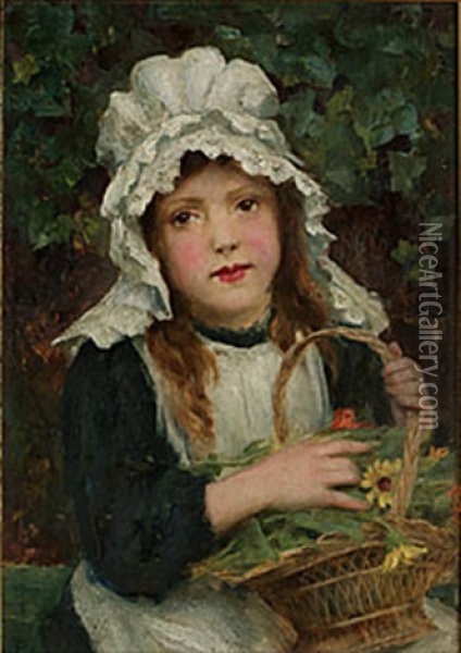 Flicka Med Blomsterkorg Oil Painting - George Sheridan Knowles