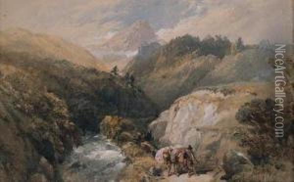 A Figure And A Pack Horse On A Track In The Pyrenees Oil Painting - Thomas Miles Richardson