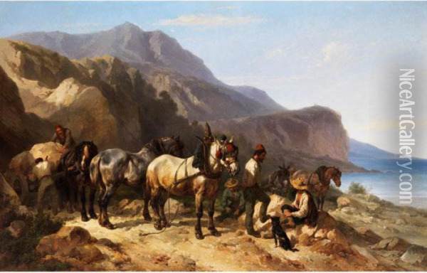 Pferdegespann Mit Steinarbeitern Auf Einem Hohenweg Uber Der
Kuste Oil Painting - Wouterus Verschuur