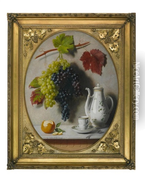A Still Life With Grapes And Tea Pot Oil Painting - Oreste Costa