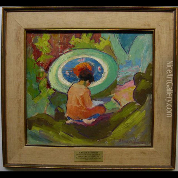Young Girl With Parasol Oil Painting - Statira E. Frame