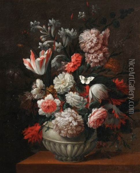 Stilleben Mit Tulpen, Nelken Und Pfingstrosen Oil Painting - Jean-Baptiste Belin de Fontenay the Elder
