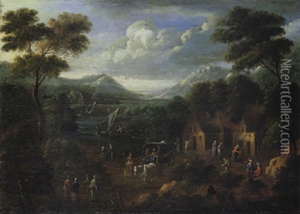Weite Flusslandschaft Mit Reicher Figurenstaffage Oil Painting - Jan-Baptiste van der Meiren