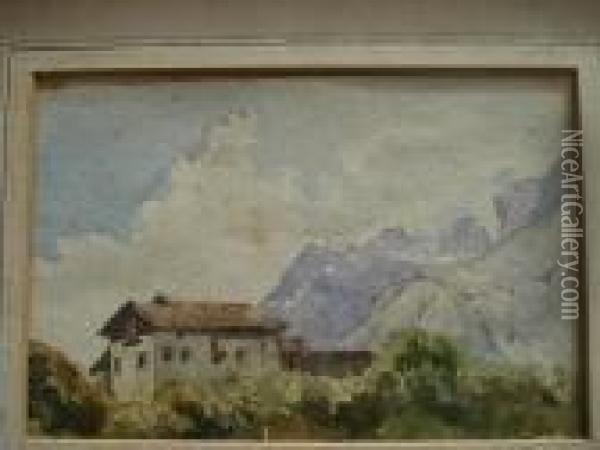 A Mountain Chalet Oil Painting - William Callow