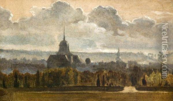 Vue De L'eglise Notre-dame De Versailles, Prise De La Plaine De Rocquencourt Vers Le Sud Oil Painting - Francois-Marius Granet