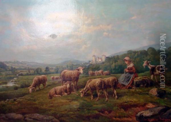 Gardienne De Moutons En Dauphine Oil Painting - Theodore Levigne