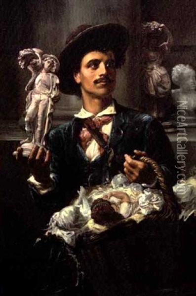 The French Quarter Statuette And Doll Peddler Oil Painting - Alfred W. Boisseau
